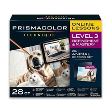 프리마컬러 테크닉 아트 용품 및 디지털 레슨 동물 그림 세트 번들 레벨 1-3 성인 색칠 54 카운트, Animal Level 3