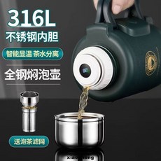琪虎316不鏽鋼大容量顯溫保溫壺，家用保溫壺熱水壺，顯溫保溫，燜茶壺專用，桃園發貨, 綠色【帶顯溫】,1200ML, 1個