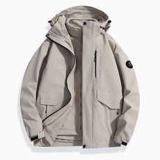 防潑水衝鋒衣三合一外套，寬鬆防風休閒登山工裝機能外套，石墨烯科技秋冬季兩件式夾克風衣