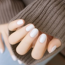 유행백서 짧은 손톱 붙이는 컬러 네일팁 라운드 숏타입 24pcs, 1개, ST107-화이트