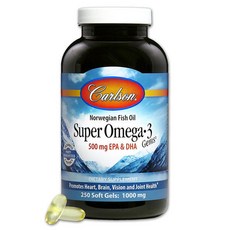 Carlson 超級 Omega-3 500 毫克 EPA 和 DHA 軟膠囊, 1個, 250顆
