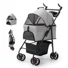 휘서댕 원터치 퀵폴딩 접이식 분리형 초경량 강아지 유모차, 연그레이, 1개