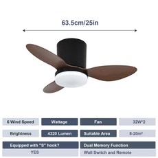 IRALAN 조용하고 강력한 천장 팬 6단 스마트 디밍 LED 조명 침실 룸 램프