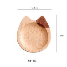 創意可愛貓咪味碟餐廳餃子醬碟木質卡通醬料碟家用桌面醬醋調味碟, 1個, 櫸木左耳貓咪碟:如圖