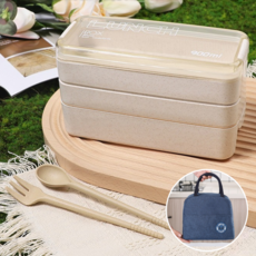 코슈아 직장인 전자레인지용 3단 도시락통 세트, 1세트, 노드릭 베이지