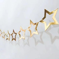 Happy Birthday 小寫字母生日派對裝飾拉旗，可愛風派對佈置用品, 簍空星星金, 簍空星星金