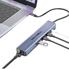 POLYWELL Type-C 五合一多功能集線器 100W PD快充 RJ45 USB3.0 HUB, 圖片色, 1個