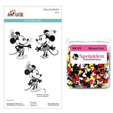 Spellbinders Steamboat Willie Duo 커팅 다이 세트 BGM Sprinkletz 마우스 귀 장식 레드 옐로우 블랙 화이트