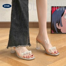 ANYOU 여성 샌들 단화 발편한 내마모 투명 여름 슬리퍼 하이힐7cm