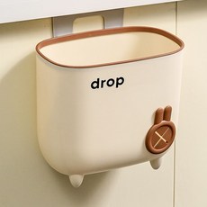 廚房垃圾桶家用大容量帶蓋廁所衛生間壁掛式網紅高顏值垃圾桶, 1個, Drop無蓋款【無痕貼+掛鉤】奶白