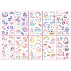 전제품 (10장세트)KC인증 어린이 타투스티커 캐릭터 판박이, EB유니콘, 1개