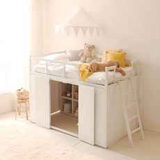 탱크 철제 벙커침대 수납형 화이트 SS 사다리형, 화이트_GMB003WX