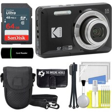 코닥 PIXPRO FZ55 블랙 16메가픽셀 디지털 카메라 5배 광학 줌 28밀리미터 와이드 앵글 1080P 풀 HD 비디오 2.7인치 LCD + 64기가바이트 카드 및 리더기, 코닥 PIXPRO FZ55 블랙 16메가픽셀 디지털 카
