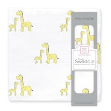 SwaddleDesigns 면 모슬린 포대기 담요 남아 및 여아용 속싸개 최고의 샤워 선물 116.8 x 116.8cm46 46인치 어린 양 스털링 182379, Yellow Little Giraffes