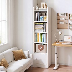 바닥형 책장 가정용 진열 수납장 간편 수납 가능한 문 달린 격자장, 5단, 흰색