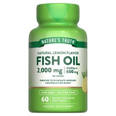 NATURE'S TRUTH 綠萃淨 魚油 2000mg Omega-3 600mg 天然檸檬口味 快速釋放軟膠囊, 1個, 60錠