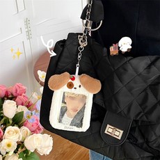 Eloham 카드케이스 키링 미니 사진 케이스 키홀더 귀여운 가방장식 파우치 탑로더, 3개, 댕댕이 (화이트)