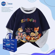 주토피아 캐릭터 맨투맨 티셔츠 자수 긴팔 남아 봄 초등학생 아동 순면 키즈 라운드, 1개, TTZ0846 다크네이비