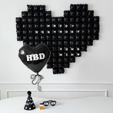 하피블리 올블랙 빅하트 생일파티 용품 세트, 블랙빅하트세트