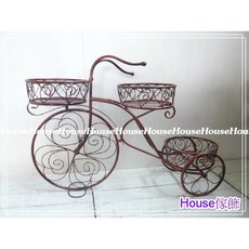 House傢飾 復古古銅色愛心鐵製三輪車花器/花架(3籃) 限量款