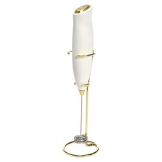 Paris Hilton 더블 코일 헤드 거품기 및 골드 메탈 스탠드가 있는 전기 휴대용 우유 거품기 배터리 전원 AA 배터리 2개 필요하지만 포함되지 않음 핑크, White