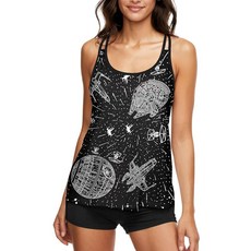 [ 1205045 ] HUNTFAMI 탱키니 여성용 수영복 투피스 2025 여름 복부 컨트롤 탱크탑 보이쇼츠 포함 스페이스 1 M