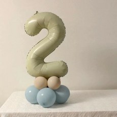 32吋數字氣球組 (1、2、3) 10吋霧藍氣球 10吋沙白氣球, 霧藍數字2氣球套組, 1套