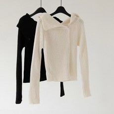 VENUSY 正韓 韓國東大門空運 鈕扣不規則V領針織上衣 快速出貨, 黑色（現貨）