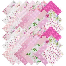 42개 패브릭 핑크 플로럴 스퀘어 퀼팅 참 팩 100% 면 5.2인치 프리컷 DIY 패치워크 공예용 재봉, 42