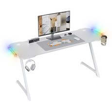 월로덴 게이밍 컴퓨터책상 RGB LED Z형 스틸 프레임 컵홀더 헤드셋거치대 포함, 화이트(160*60*75)