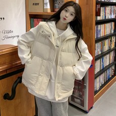 여성용 민소매 레이어드 코튼 조끼 재킷 가을 겨울용 루즈핏 패딩 재킷