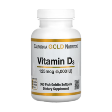 CGN 캘리포니아골드뉴트리션 비타민D3 5000IU 360정 라놀린 콜레칼시페롤, 1개, 기본