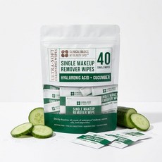 Clinical Basics My Beauty Spot 얼굴용 싱글 메이크업 리무버 물티슈 개별 포장된 40개 히알루론산 오이 여행용 사이즈 273686