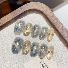 金箔星空 純手工美甲穿戴甲 指甲貼片, 1個, HNP166-M碼(實品拍攝)
