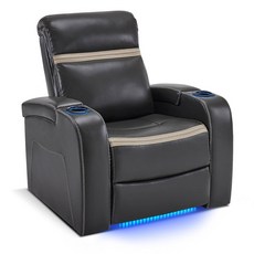 MCombo 파워 리클라이너 의자 가죽 조절 가능한 레스트가 있는 홈 시어터 좌석 USB 포트 LED 조명 및 팔걸이 수납 거실용 HTS400, Grey