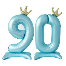 올리브파티 생일 스탠딩 왕관 은박 숫자 풍선 블루, 숫자90, 1개