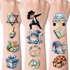 INCOK 해피 하누카 임시 타투 파티 선물 장식 타투 스티커 어린이 남아 여아 크리스마스 휴일 공예 학교 상품 보상 용품 212528, INCOK 해피 하누카 임시 타투, 파티 선물 장식,