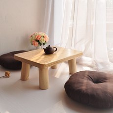 일본식 원목 작은 테이블 거실 소파 쇼파, 원색 50x35x21 + 원형 패드 2개