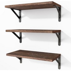 벽용 Fixwal 플로팅 선반 침실 욕실 거실 주방 수납 및 장식용 목재 벽 장착 선반(블랙 3인치 16.5인치 세트), 3, Rustic Brown