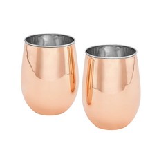 Old Dutch 투-플라이 솔리드 코퍼 스테인리스 스틸 스템리스 와인 글래스 17oz, 502.3ml, 2개