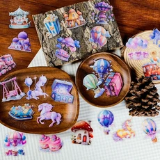 쿠쿠스토어 새버전 꿈같은 놀이공원 투명 PET 스티커 (5개) - 만화 장식 BulingBulingStickers Store, 01 5PCS