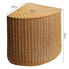 藤編帶蓋大容量髒衣籃-洗衣籃/洗衣簍/雜物收納筐, 扇形圓肚半徑38*55CM有蓋