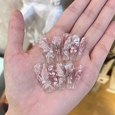 ins爆款穿戴甲片高級感蝴蝶水鑽美甲貼片小紅書辣妹假指甲片, 1個, BY1495星光璀璨:全碼(M/S/XS)#成品條30片/板