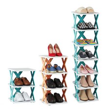 X型鞋架(六層組合) 簡易室內鞋架 鞋櫃鞋子收納, 【藍色】六層組合（Ｘ型支架 x15+白色層板 x6）, 1套