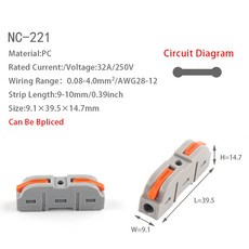 컴팩트 접합 푸시인 범용 다중 터미널 퀵 구멍이 출력 와이어 1 미니 도체 2/3핀 커넥터 있는 고정 블록, NC-221, 25PCS