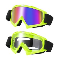 LJDJ 더트 바이크 고글 오토바이 고글 2팩 ATV 라이딩 스키 방풍 오프로드 보호 안경 레이싱 남성 여성 청소년 성인용 124226, 그린/컬러풀+투명 렌즈