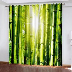 Lirzxin 창문 커튼 열 차단 방한 암막 커튼 암막 커튼 링이 달린 햇살 숲 나무 줄기 풍경 커튼 거실용 노란색과 초록색 34 x 54 인