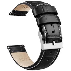 Ritche 퀵 릴리즈 가죽 시계 밴드 천연 스트랩 삼성 갤럭시 워치 6 클래식 43mm 47mm 40mm 44mm 18mm 20mm 또는 22mm 남성 및 여성용 발렌, 블랙/화이트 스티칭/실버
