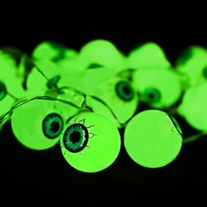LED 眼球燈串 萬聖節裝飾燈 鬼眼眼珠主題派對氣氛燈, 1個, 綠色,1.5米10燈【常亮電池盒】