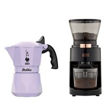 Bialetti Brikka 摩卡壺搭配 IKUK 磨豆機組合，輕鬆享受現磨咖啡, 鑽石加壓2杯份 紫色 +磨豆機